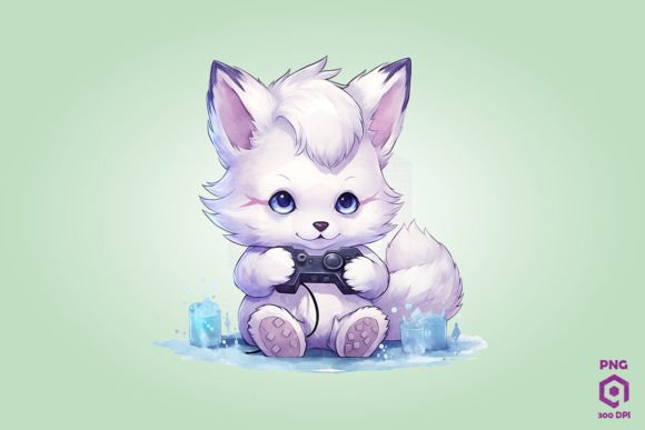 Arctic Fox Playing Video Game Graphics & Illustrations