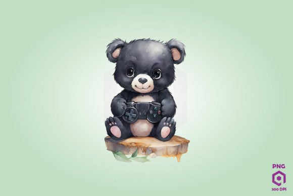 Black Bear Playing Video Game Graphics & Illustrations