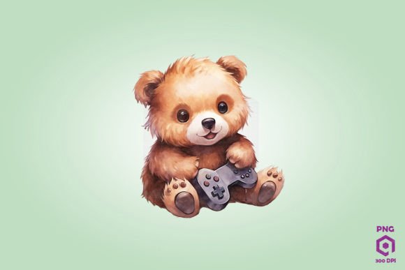 Brown Bear Playing Video Game Graphics and Illustrations