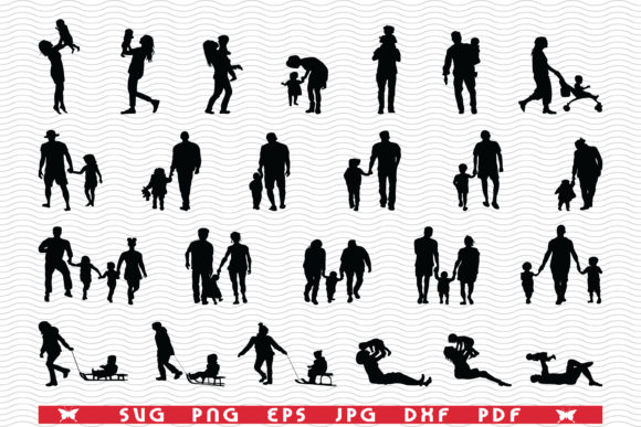 Families in Walk and Game, Silhouettes Graphics & Icons