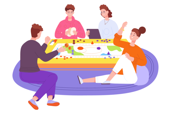 Friends Playing Board Game: Illustrations for Real Design Work