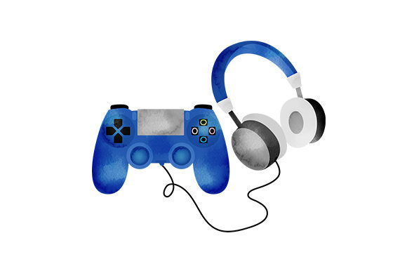 Watercolour Game Controller and Headphones for Hobbies & Crafts