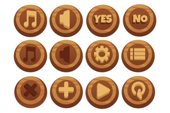 Wooden Button Game Menu Set Graphics & Illustrations